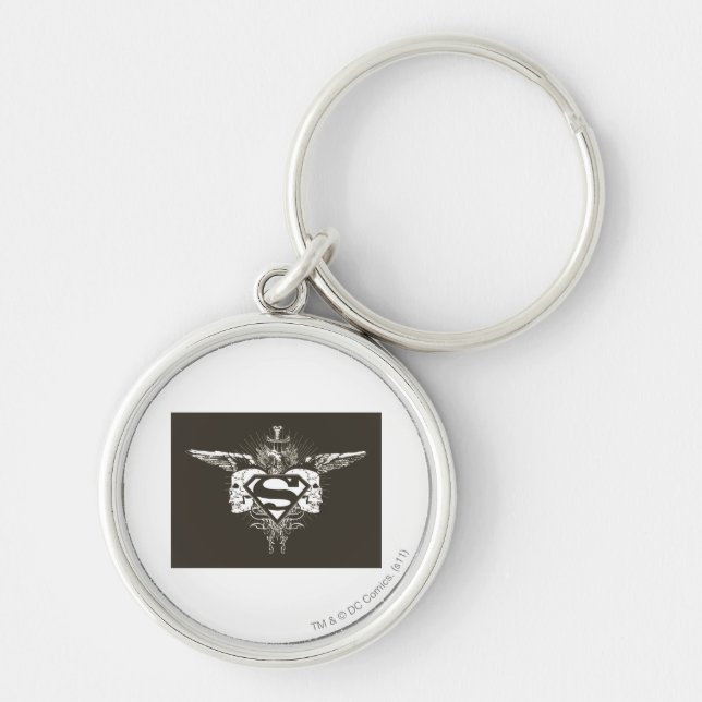 Superman Stylized | Dark Skulls Logo Keychain (Front)