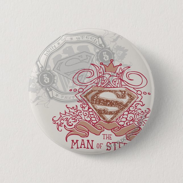 Superman Stylized | Drawn with Crown Logo Pinback Button (Front)