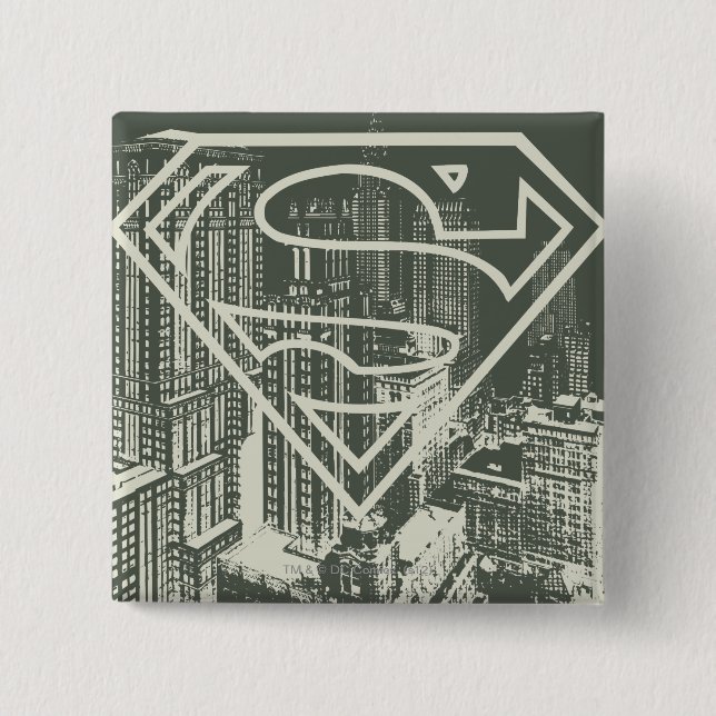 Superman Stylized | Green Metropolis Logo Pinback Button (Front)