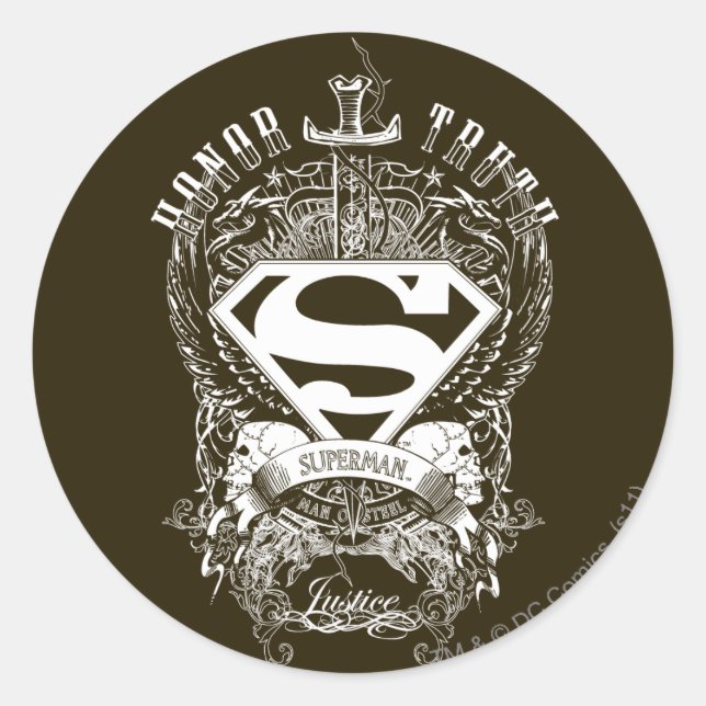 Superman Stylized | Honor, Truth and Justice Logo Classic Round Sticker (Front)