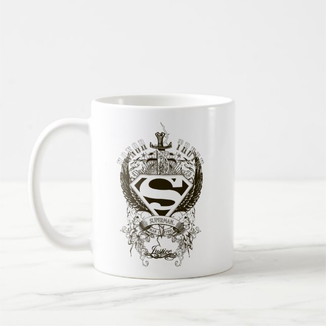 Superman Stylized | Honor, Truth and Justice Logo Coffee Mug (Left)