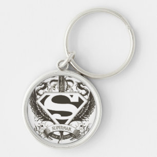 Superman Stylized Honor, Truth on White Logo Keychain