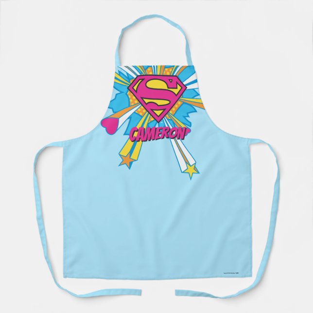 Superman Stylized | Pink with Hearts Logo Apron (Front)