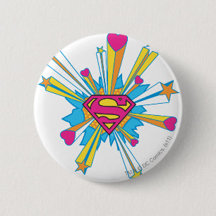 Superman Stylized   Pink with Hearts Logo Button