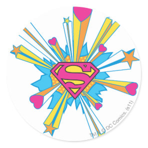 Superman Stylized | Pink with Hearts Logo Classic Round Sticker
