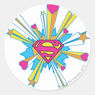 Superman Stylized   Pink with Hearts Logo Classic Round Sticker
