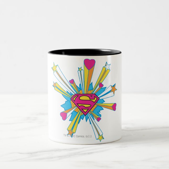Superman Stylized | Pink with Hearts Logo Two-Tone Coffee Mug (Center)