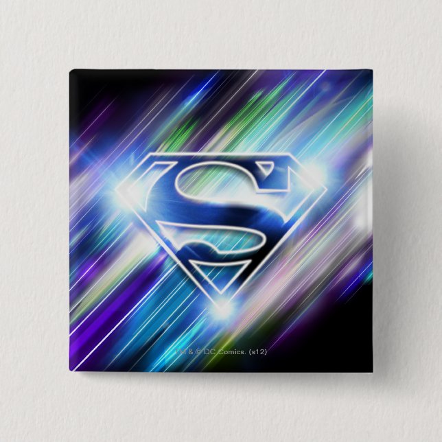 Superman Stylized | Shiny Blue Burst Logo Button (Front)