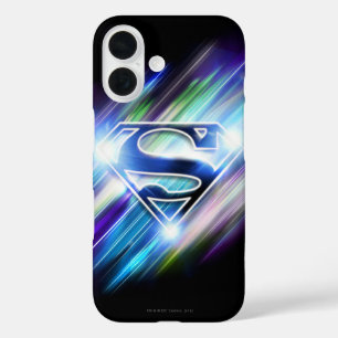 Superman Stylized   Shiny Blue Burst Logo iPhone 16 Case