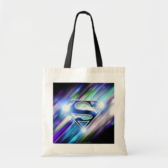 Superman Stylized | Shiny Blue Burst Logo Tote Bag (Front)