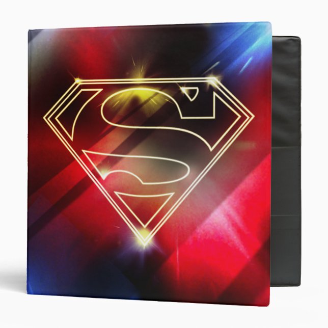 Superman Stylized | Shiny Yellow Outline Logo 3 Ring Binder (Front/Inside)