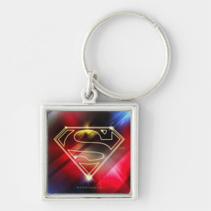Superman Stylized   Shiny Yellow Outline Logo Keychain