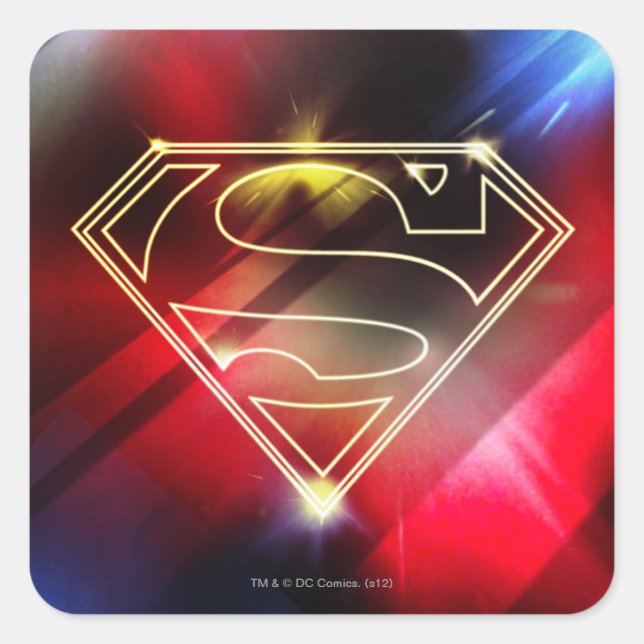 Superman Stylized | Shiny Yellow Outline Logo Square Sticker (Front)