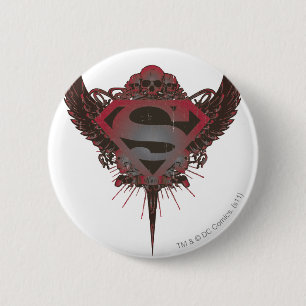 Superman Stylized   Skull and Wings Logo Button