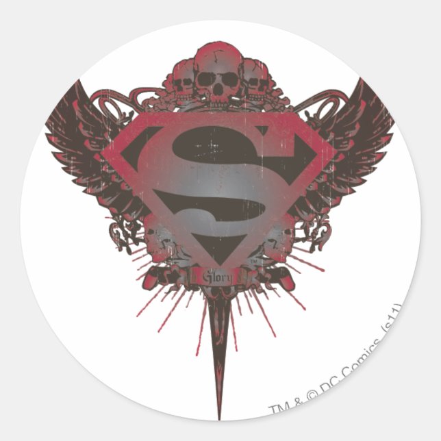 Superman Stylized | Skull and Wings Logo Classic Round Sticker (Front)