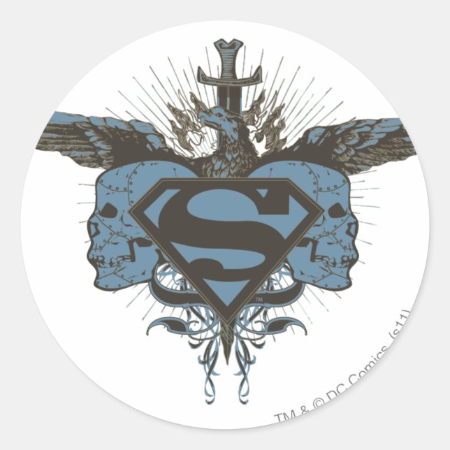 Superman Stylized | Skulls - Blue Logo Classic Round Sticker (Front)
