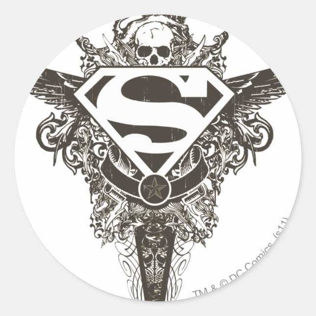 Superman Stylized | Star and Skull White Logo Classic Round Sticker (Front)