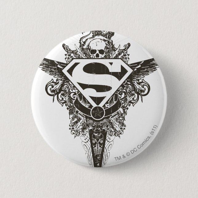 Superman Stylized | Star and Skull White Logo Pinback Button (Front)