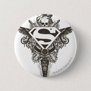 Superman Stylized   Star and Skull White Logo Pinback Button