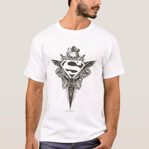 Superman Stylized  Star and Skull White Logo T_Shirt