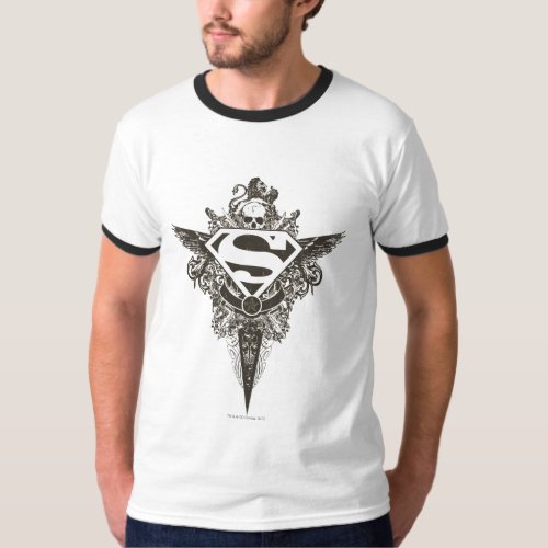 Superman Stylized  Star and Skull White Logo T_Shirt