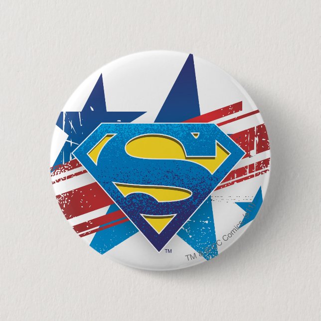 Superman Stylized | Stars and Stripes Logo Pinback Button (Front)