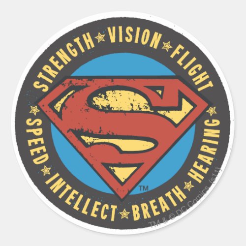 Superman Stylized  Strength Vision Flight Logo Classic Round Sticker