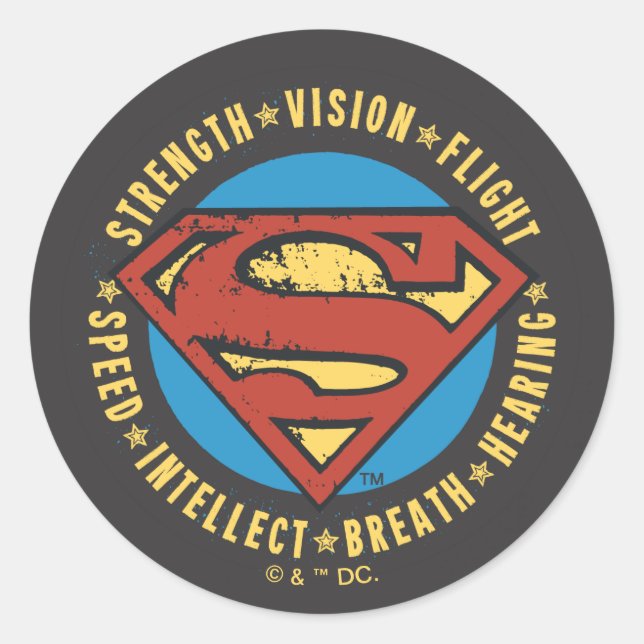 Superman Stylized | Strength Vision Flight Logo Classic Round Sticker (Front)
