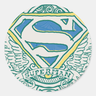 Superman Stylized   Wings and Name Logo Classic Round Sticker