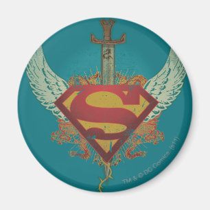 Superman Stylized   Wings Teal Background Logo Magnet