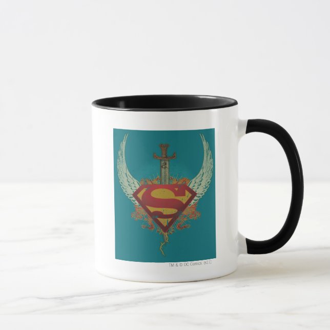 Superman Stylized | Wings Teal Background Logo Mug (Right)