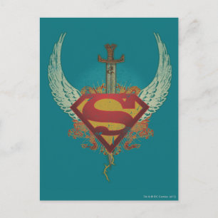 Superman Stylized   Wings Teal Background Logo Postcard
