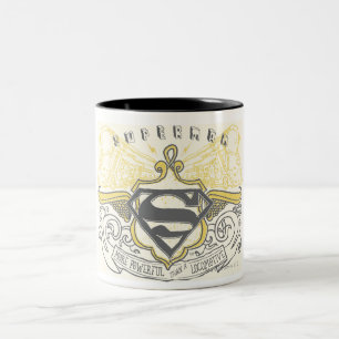 Superman Stylized Yellow Drawn Trains Logo Two-Tone Coffee Mug