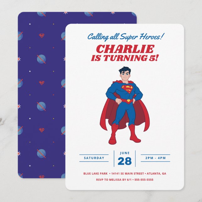 Superman Super Hero Birthday Invitation (Front/Back)