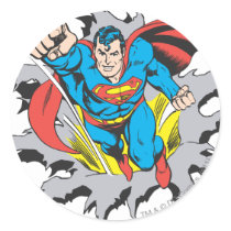 Superman Tears Thru Classic Round Sticker