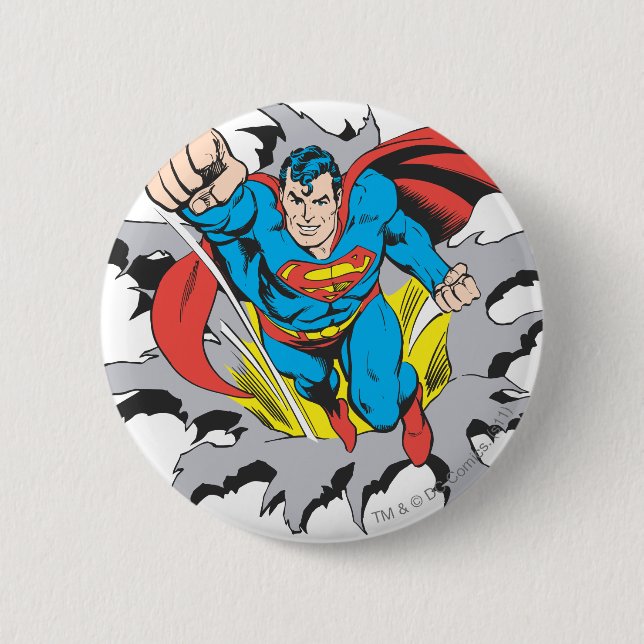 Superman Tears Thru Pinback Button (Front)