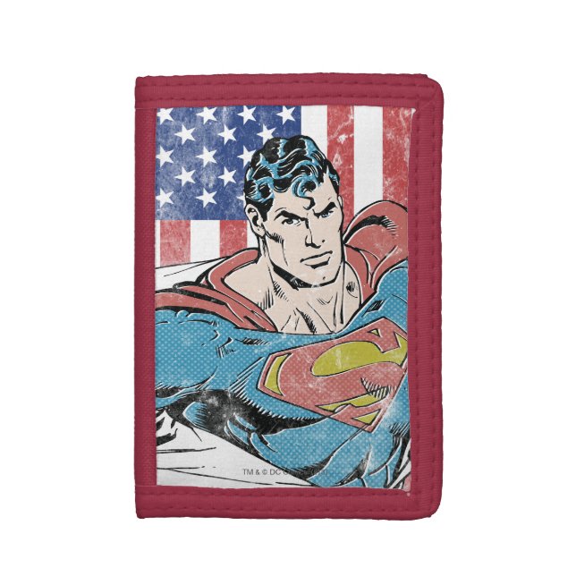 Superman & US Flag Tri-fold Wallet (Front Vertical)