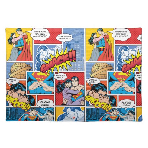Superman Valentines Day  Comic Book Collage Cloth Placemat
