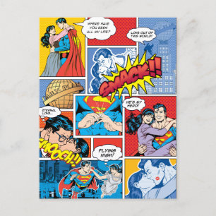 Superman Valentine's Day Comic Book Collage Holiday Postcard