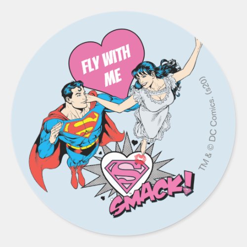 Superman Valentines Day  Fly With Me Classic Round Sticker