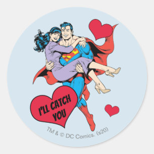Superman Valentine's Day   I'll Catch You Classic Round Sticker