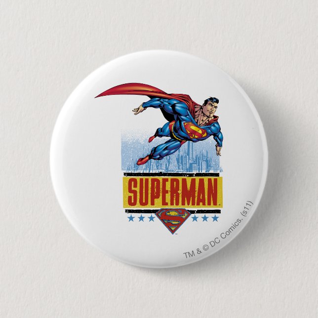 Superman with cityscape pinback button (Front)