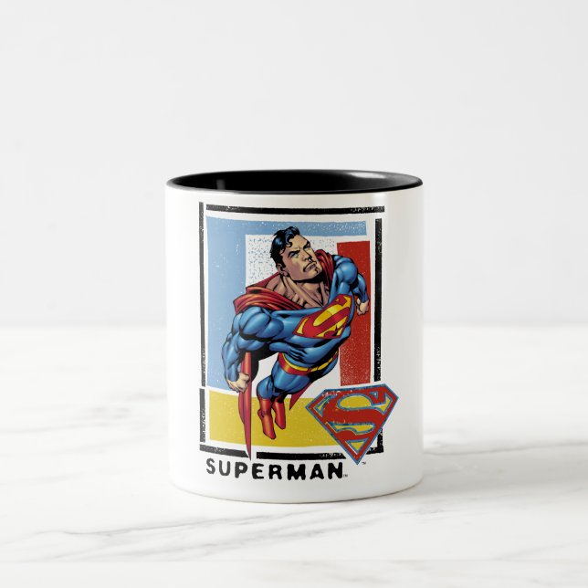 Superman with colorful background Two-Tone coffee mug (Center)
