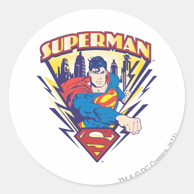 Superman with Electricity Classic Round Sticker (Front)