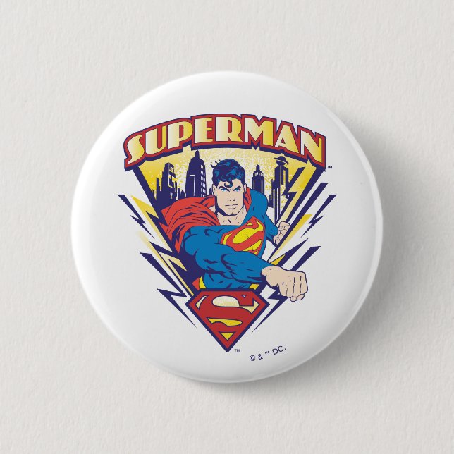 Superman with Electricity Pinback Button (Front)