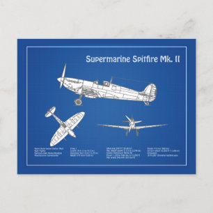 Supermarine Spitfire - Airplane Blueprint ABD Postcard
