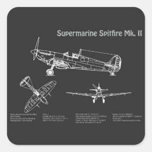 Supermarine Spitfire - Airplane Blueprint PD Square Sticker