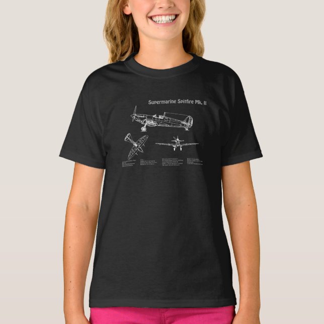 Supermarine Spitfire - Airplane Blueprint PD T-Shirt (Front)