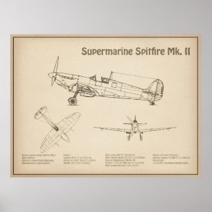 Supermarine Spitfire - Airplane Blueprint SD Poster