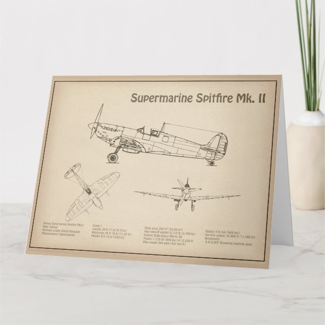 Supermarine Spitfire - Airplane Blueprint SD Thank You Card (Front)